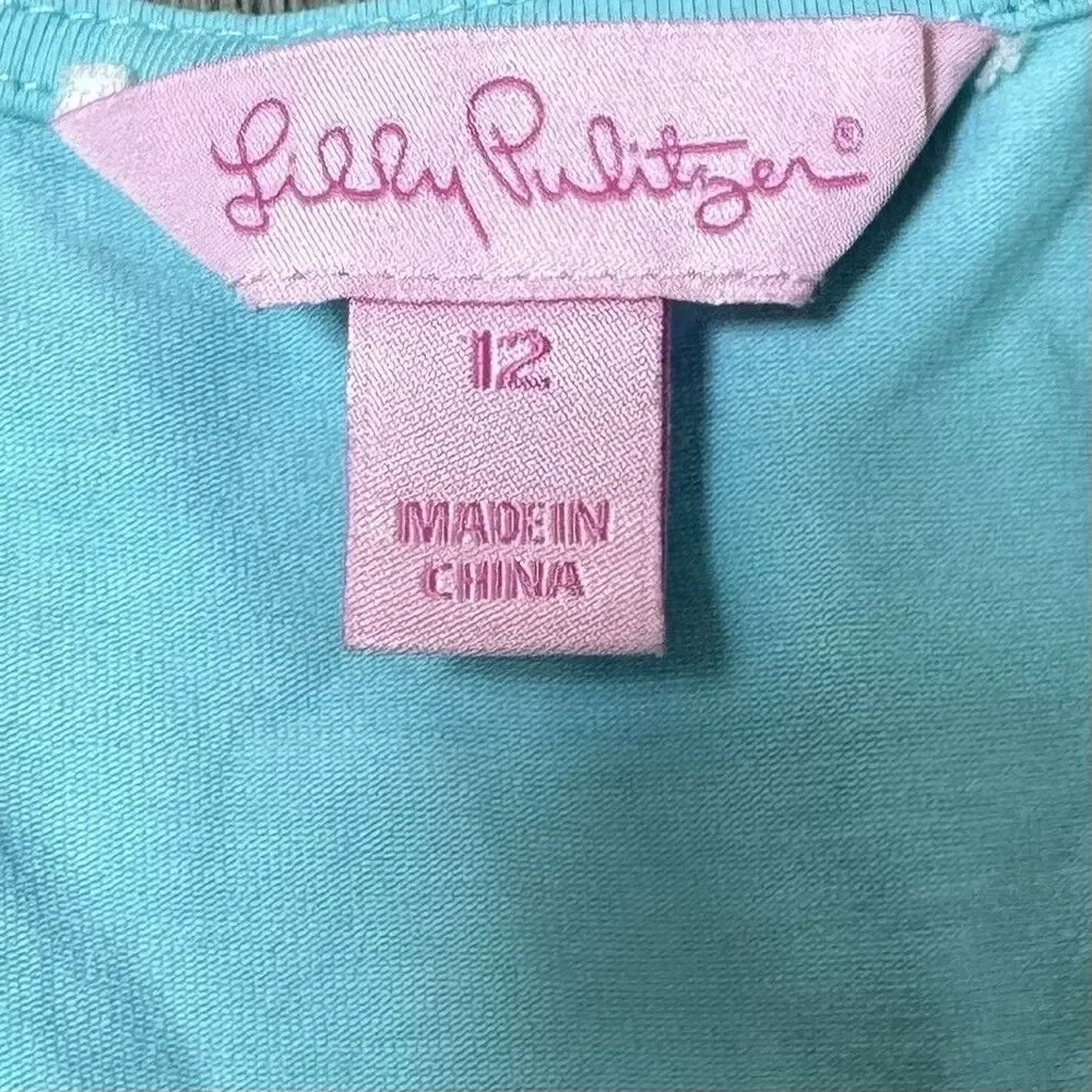 Lilly Pulitzer Little Lorraine Floral Dress Girls 12 Green Blue Summer Preppy